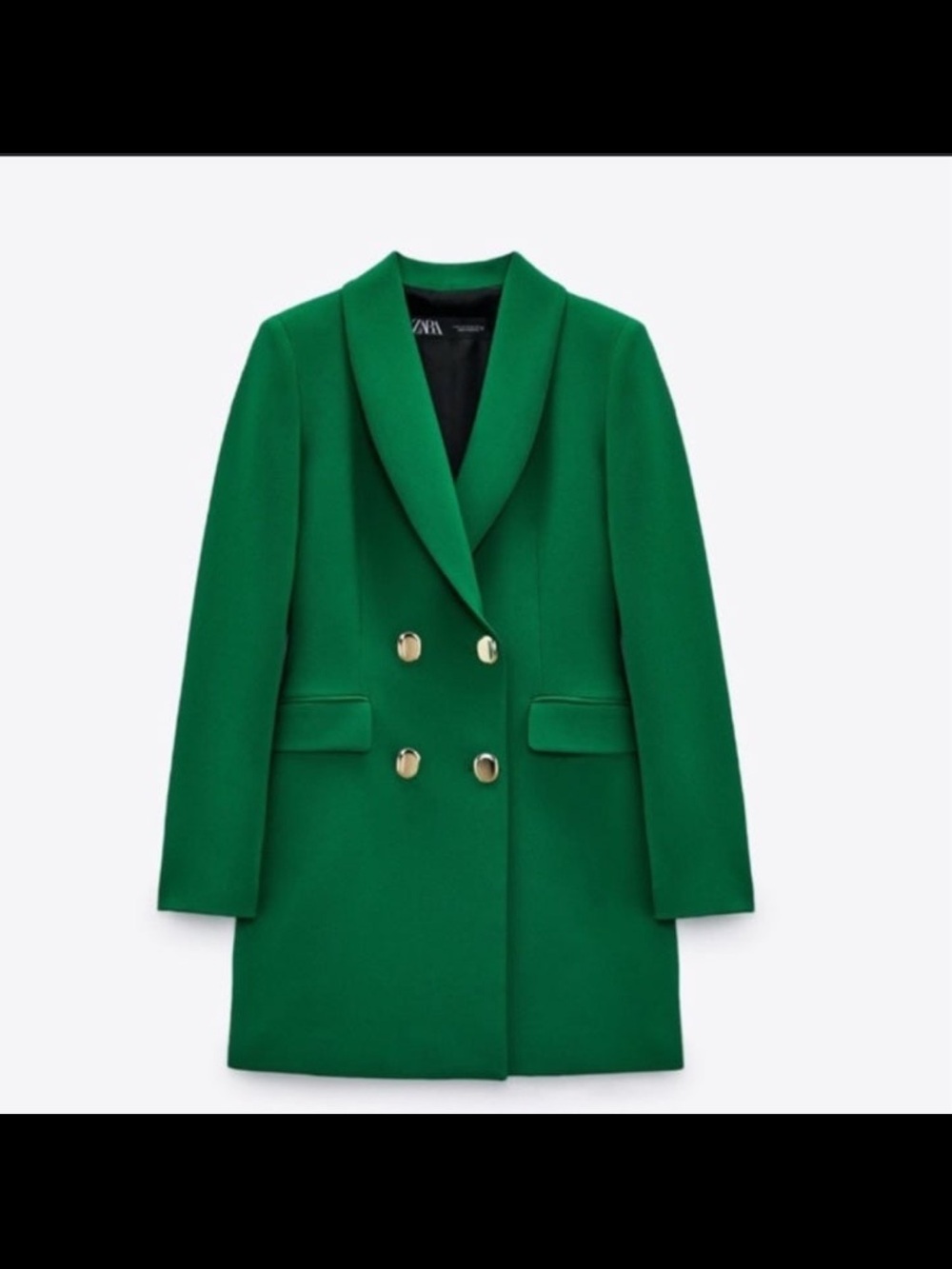 Zara Emerald Green Double-Breasted Pea Coat with Gold Buttons